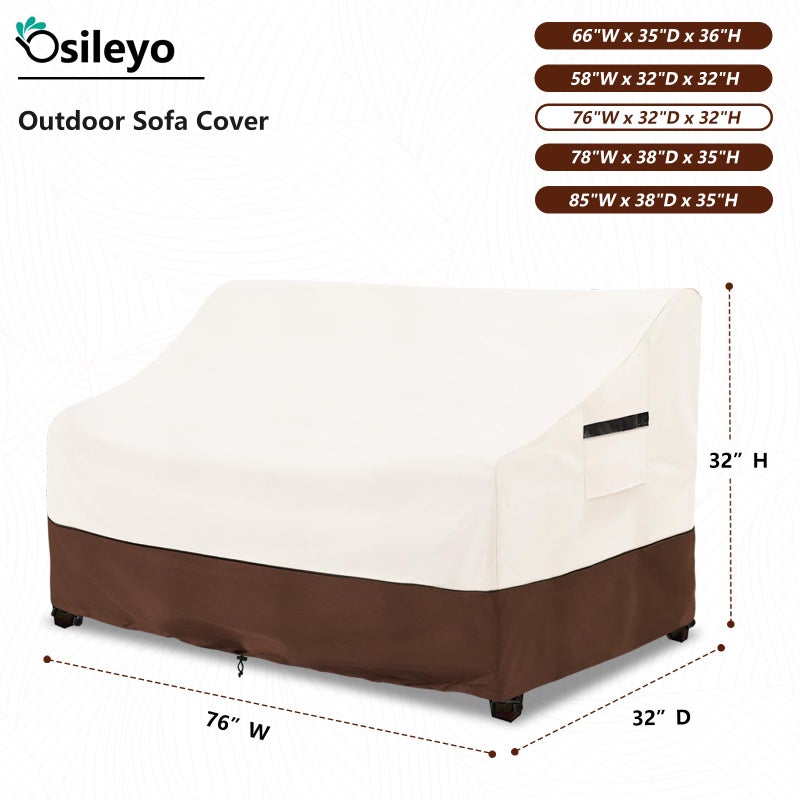 Osileyo sileyo Patio Sofa Covers,100% Waterproof 3-Seater Outdoor Loveseat/Bench Cover,Patio Furniture Covers,76"" Wx 32"" Dx 32"" H,Beige&Brown - Image 2